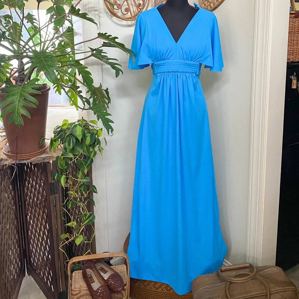SOLD Vintage 70s Butterfly Sleeve Maxi Dress - Picture 1 of 6